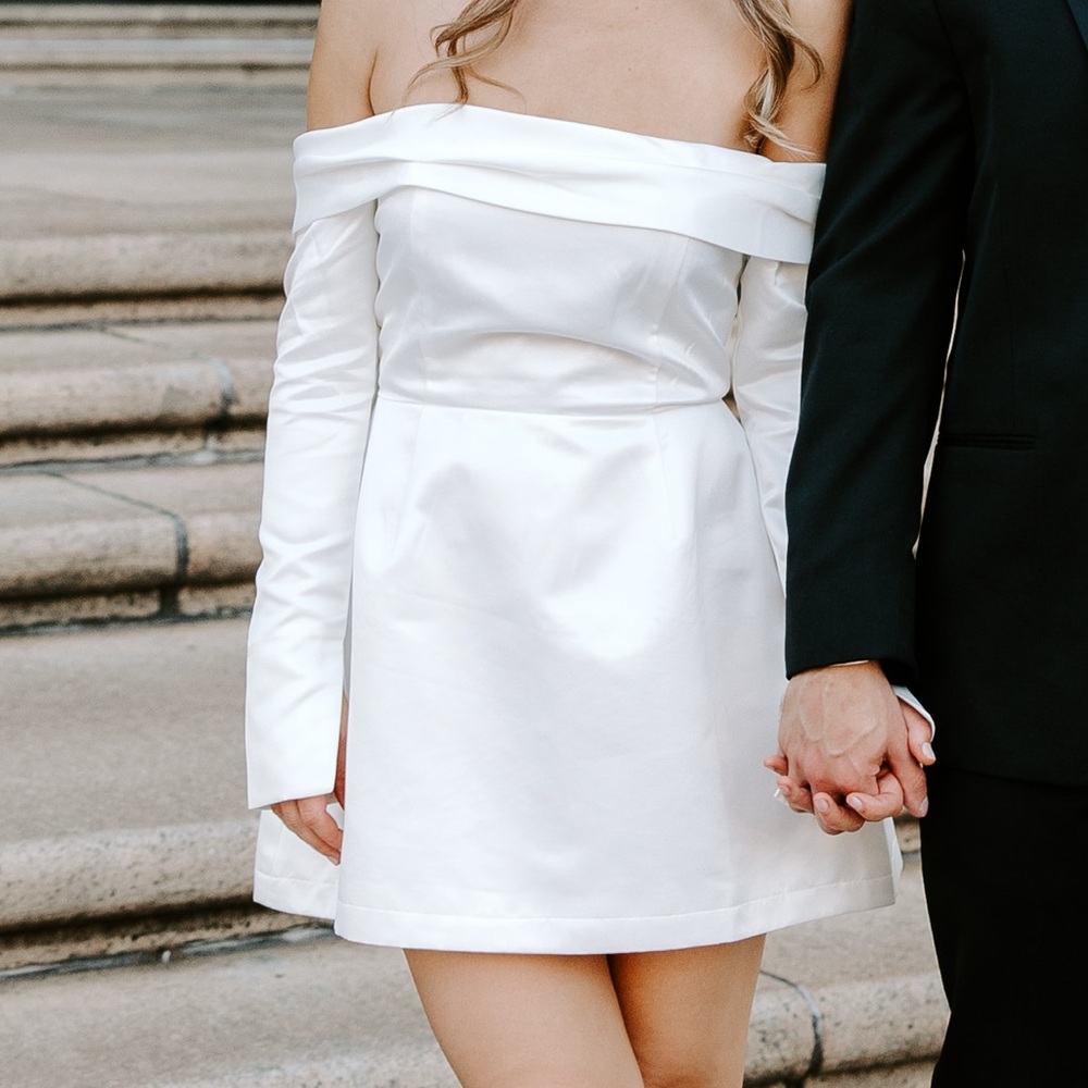 Odd Muse the ultimate muse satin Bardot Engagement dress